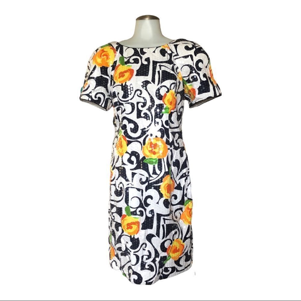 𝅺vintage Chancelle abstract floral print sequined dress size 6